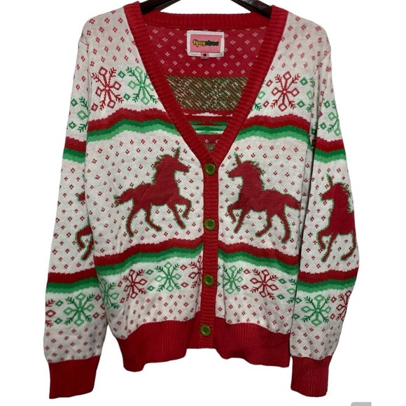 Tipsy Elves Sweaters - Tipsy Elves Unicorn Ugly Christmas Cardigan Sweater Jacket Women Size Large